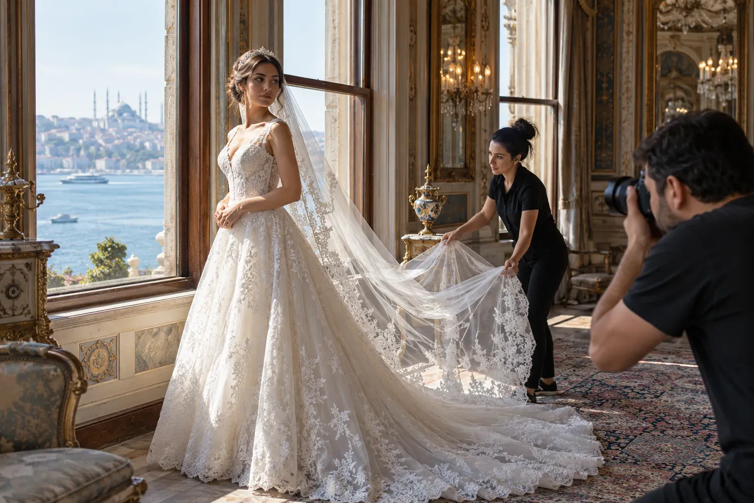 Gelinlik ve abiye kataloğu için kadın model
