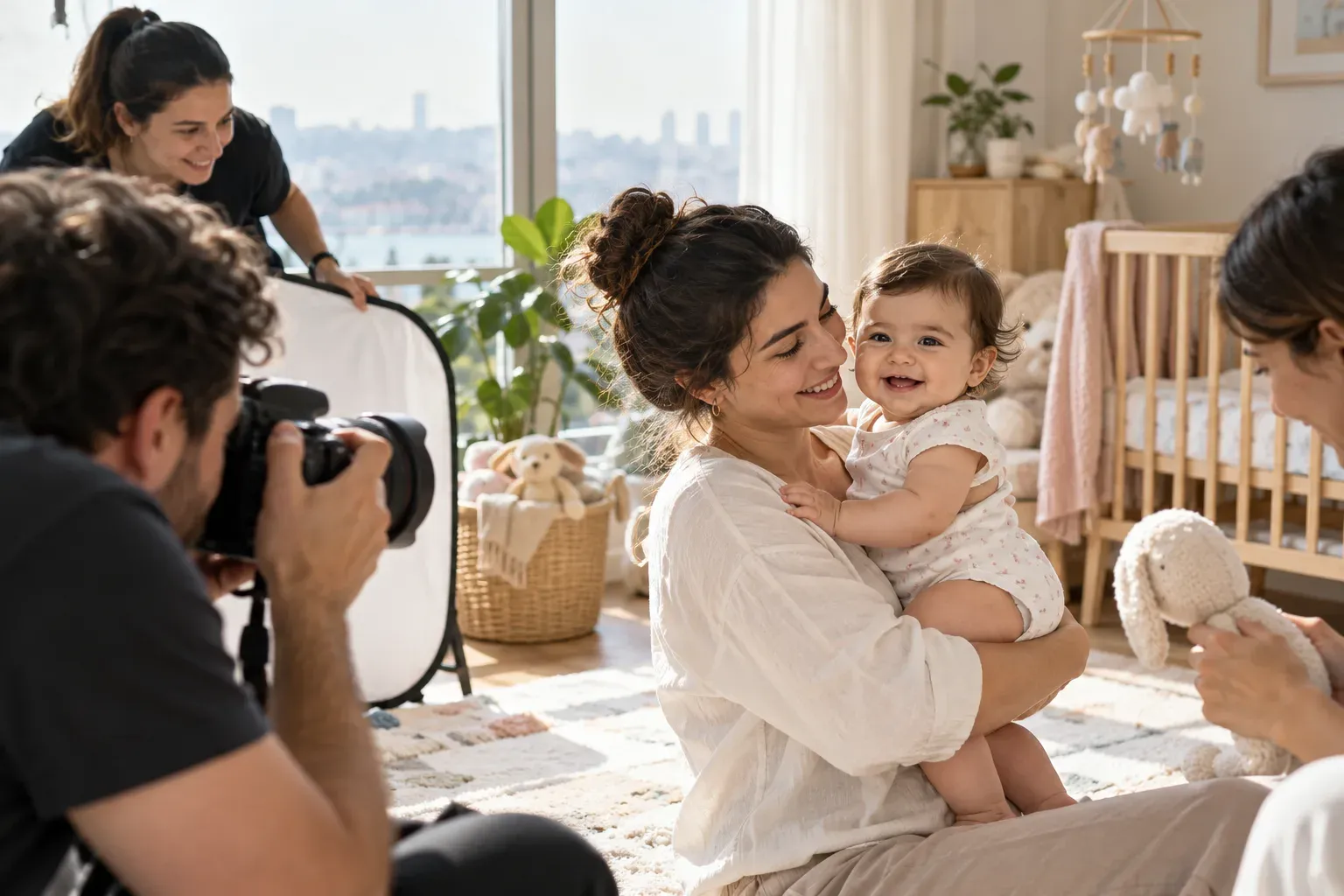 Bebek ürünleri reklamı için bebek ve ebeveyn