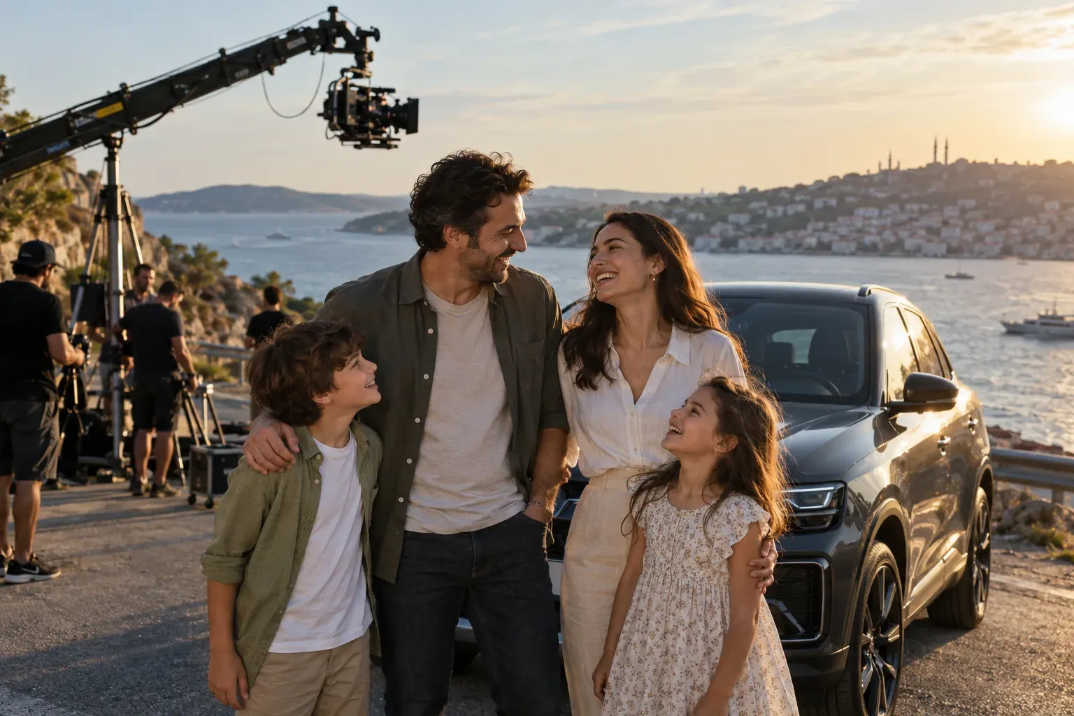 Otomobil reklamı için aile kadrosu