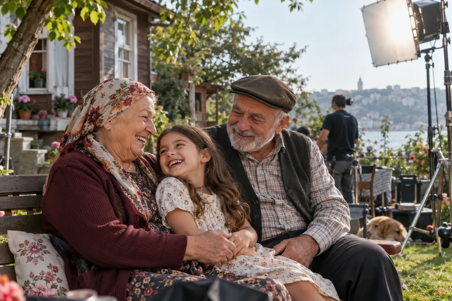 Sigorta reklamı için olgun çift ve büyükanne-büyükbaba